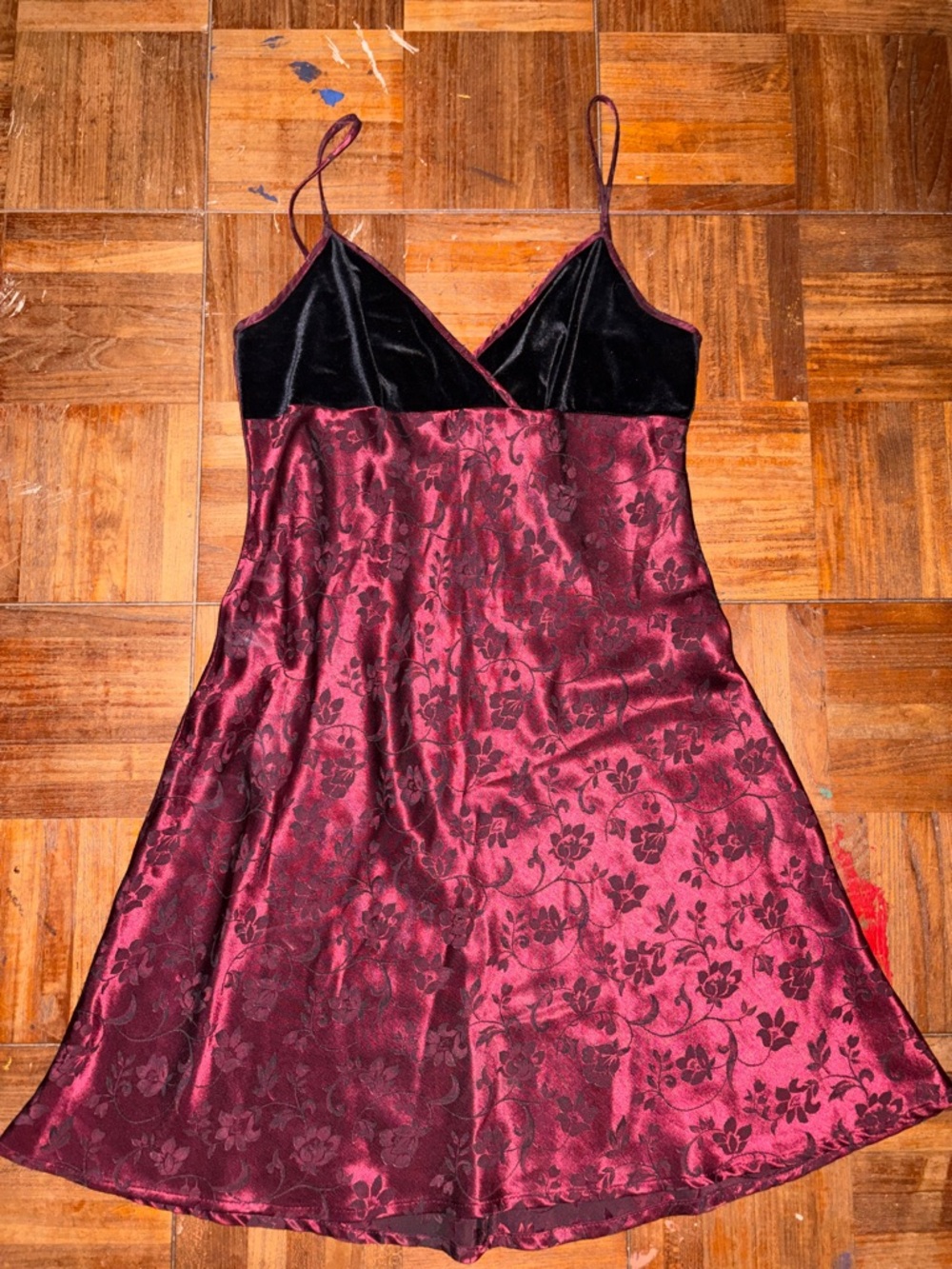 Whimsigoth Burgundy and Black Satin Slip Dress